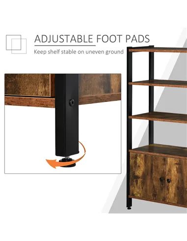 HOMCOM Industrial Bookshelf, Storage Cabinet with 3-Tier with Doors, for Home Office, Living Room Rustic Brown