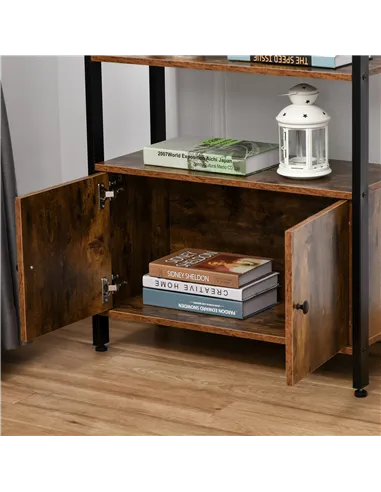 HOMCOM Industrial Bookshelf, Storage Cabinet with 3-Tier with Doors, for Home Office, Living Room Rustic Brown