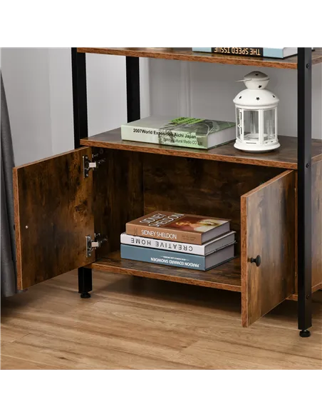 HOMCOM Industrial Bookshelf, Storage Cabinet with 3-Tier with Doors, for Home Office, Living Room Rustic Brown