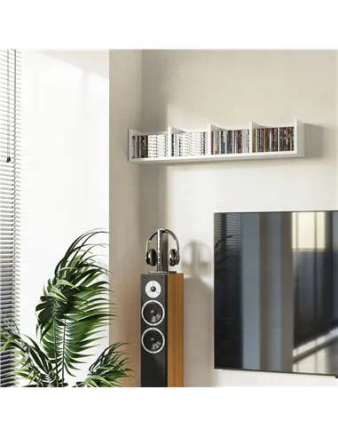 HOMCOM Wall Mount 84 CD / 56 DVD/Blu-ray/ Media Storage Rack 4 Cubes Wooden Shelf Organizer Unit Bookcase Display (White)