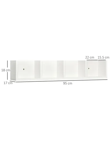 HOMCOM Wall Mount 84 CD / 56 DVD/Blu-ray/ Media Storage Rack 4 Cubes Wooden Shelf Organizer Unit Bookcase Display (White)