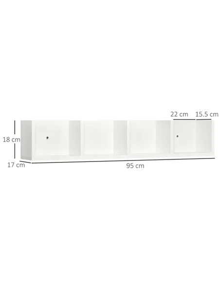 HOMCOM Wall Mount 84 CD / 56 DVD/Blu-ray/ Media Storage Rack 4 Cubes Wooden Shelf Organizer Unit Bookcase Display (White)