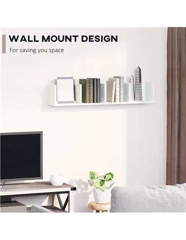 HOMCOM Wall Mount 84 CD / 56 DVD/Blu-ray/ Media Storage Rack 4 Cubes Wooden Shelf Organizer Unit Bookcase Display (White)