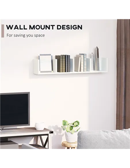 HOMCOM Wall Mount 84 CD / 56 DVD/Blu-ray/ Media Storage Rack 4 Cubes Wooden Shelf Organizer Unit Bookcase Display (White)