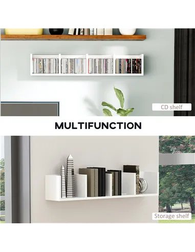 HOMCOM Wall Mount 84 CD / 56 DVD/Blu-ray/ Media Storage Rack 4 Cubes Wooden Shelf Organizer Unit Bookcase Display (White)