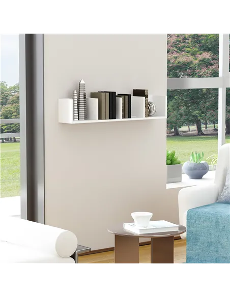 HOMCOM Wall Mount 84 CD / 56 DVD/Blu-ray/ Media Storage Rack 4 Cubes Wooden Shelf Organizer Unit Bookcase Display (White)