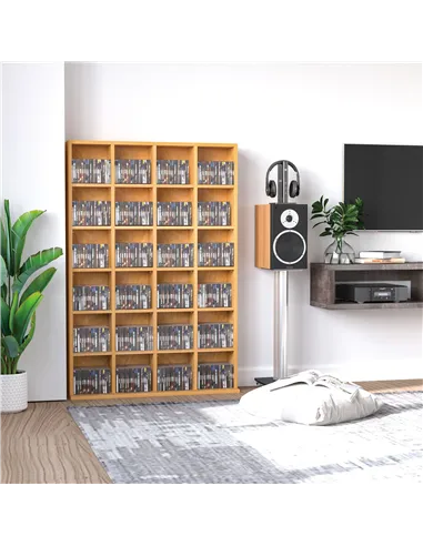 HOMCOM CD Storage Unit with Adjustable Shelves, 89 x 130.5 cm, Beech Wood Finish