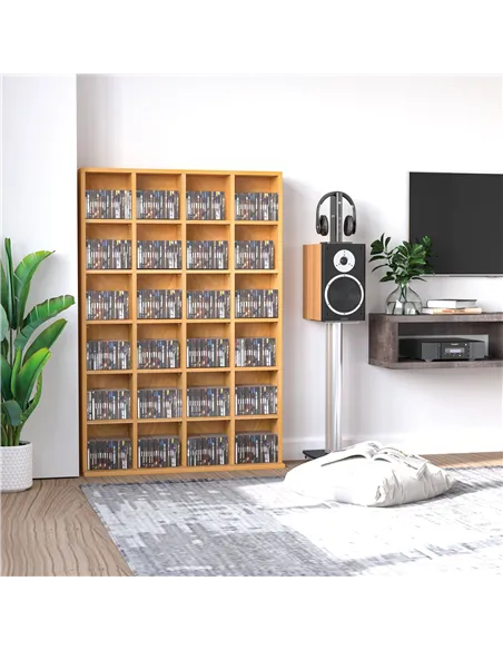 HOMCOM CD Storage Unit with Adjustable Shelves, 89 x 130.5 cm, Beech Wood Finish