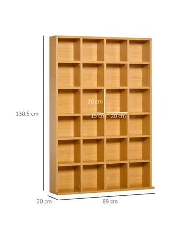 HOMCOM CD Storage Unit with Adjustable Shelves, 89 x 130.5 cm, Beech Wood Finish