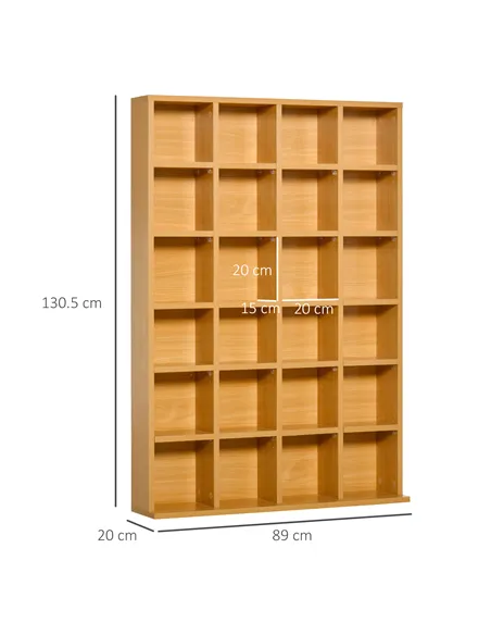 HOMCOM CD Storage Unit with Adjustable Shelves, 89 x 130.5 cm, Beech Wood Finish