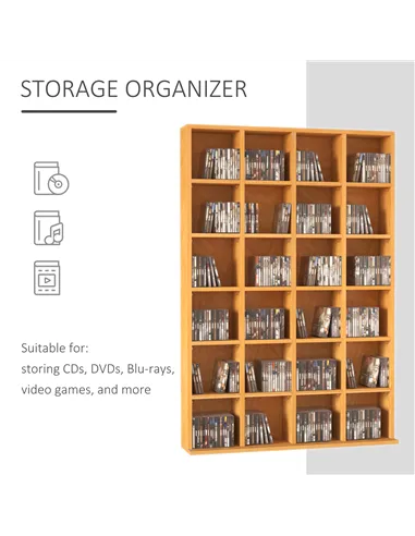 HOMCOM CD Storage Unit with Adjustable Shelves, 89 x 130.5 cm, Beech Wood Finish