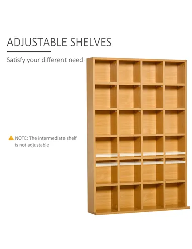 HOMCOM CD Storage Unit with Adjustable Shelves, 89 x 130.5 cm, Beech Wood Finish