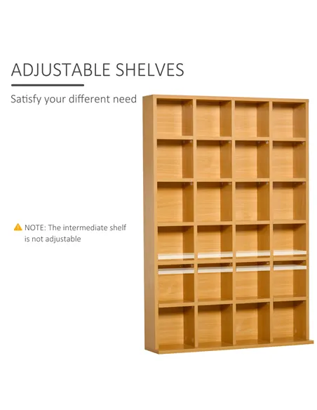HOMCOM CD Storage Unit with Adjustable Shelves, 89 x 130.5 cm, Beech Wood Finish
