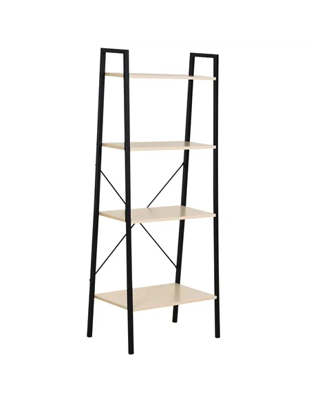 HOMCOM Ladder Shelf, Bookshelf, 4-Tier Industrial Storage Rack for Living Room, Bedroom, Kitchen, Oak and Black
