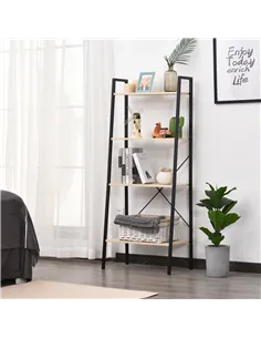HOMCOM Ladder Shelf, Bookshelf, 4-Tier Industrial Storage Rack for Living Room, Bedroom, Kitchen, Oak and Black 2