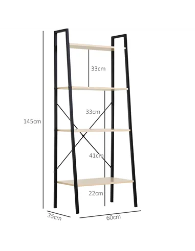 HOMCOM Ladder Shelf, Bookshelf, 4-Tier Industrial Storage Rack for Living Room, Bedroom, Kitchen, Oak and Black