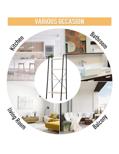 HOMCOM Ladder Shelf, Bookshelf, 4-Tier Industrial Storage Rack for Living Room, Bedroom, Kitchen, Oak and Black