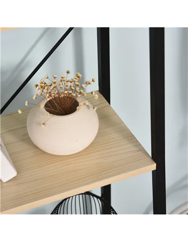 HOMCOM Ladder Shelf, Bookshelf, 4-Tier Industrial Storage Rack for Living Room, Bedroom, Kitchen, Oak and Black