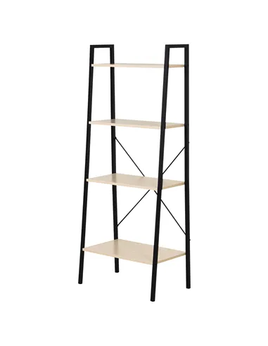 HOMCOM Ladder Shelf, Bookshelf, 4-Tier Industrial Storage Rack for Living Room, Bedroom, Kitchen, Oak and Black