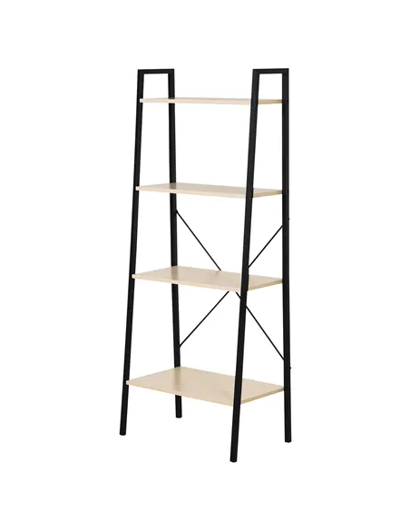 HOMCOM Ladder Shelf, Bookshelf, 4-Tier Industrial Storage Rack for Living Room, Bedroom, Kitchen, Oak and Black