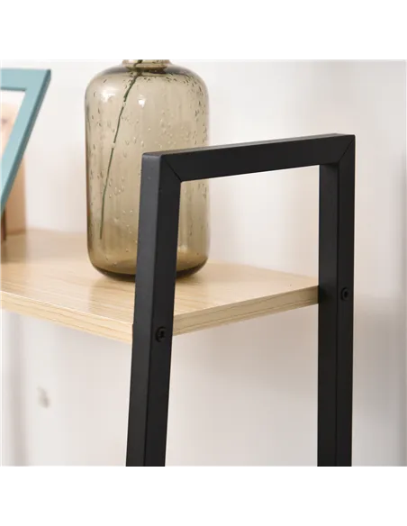 HOMCOM Ladder Shelf, Bookshelf, 4-Tier Industrial Storage Rack for Living Room, Bedroom, Kitchen, Oak and Black