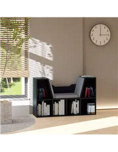 HOMCOM Bookcase Storage Shelf with Cushioned Reading Seat, Cube Bookshelf Organizer for Bedroom Living Room, Black 2