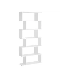 HOMCOM Bookcase, 6 Tier Shelf S Shaped Bookshelf, Storage Unit, Display Shelf for Living Room, Bedroom, Home Office, Plant, Whit