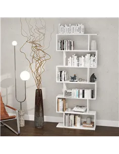 HOMCOM Bookcase, 6 Tier Shelf S Shaped Bookshelf, Storage Unit, Display Shelf for Living Room, Bedroom, Home Office, Plant, Whit 2