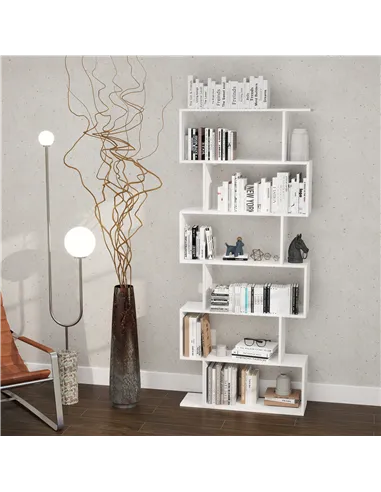HOMCOM Bookcase, 6 Tier Shelf S Shaped Bookshelf, Storage Unit, Display Shelf for Living Room, Bedroom, Home Office, Plant, Whit