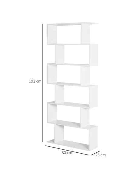 HOMCOM Bookcase, 6 Tier Shelf S Shaped Bookshelf, Storage Unit, Display Shelf for Living Room, Bedroom, Home Office, Plant, Whit