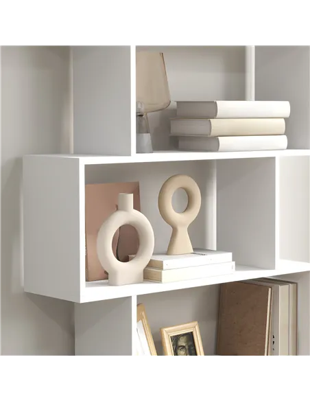 HOMCOM Bookcase, 6 Tier Shelf S Shaped Bookshelf, Storage Unit, Display Shelf for Living Room, Bedroom, Home Office, Plant, Whit