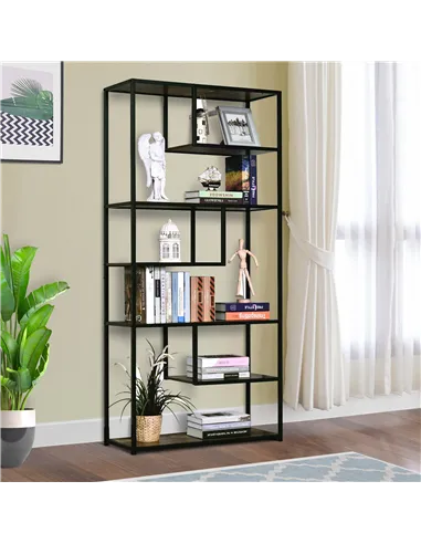 HOMCOM 6 Tier Bookcase, Industrial Tall Shelf Unit with Steel Frame for Home Office, Study, Living Room, Hallway, 82 x 33.5 x 17