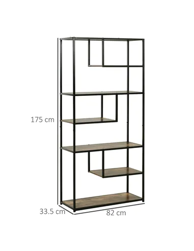 HOMCOM 6 Tier Bookcase, Industrial Tall Shelf Unit with Steel Frame for Home Office, Study, Living Room, Hallway, 82 x 33.5 x 17