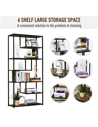 HOMCOM 6 Tier Bookcase, Industrial Tall Shelf Unit with Steel Frame for Home Office, Study, Living Room, Hallway, 82 x 33.5 x 17
