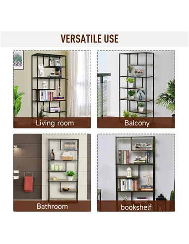 HOMCOM 6 Tier Bookcase, Industrial Tall Shelf Unit with Steel Frame for Home Office, Study, Living Room, Hallway, 82 x 33.5 x 17