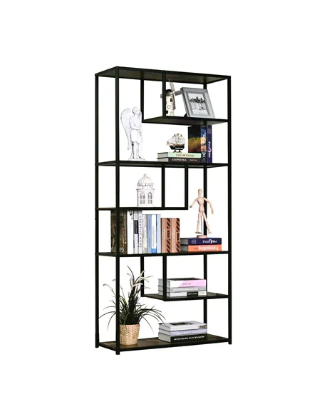 HOMCOM 6 Tier Bookcase, Industrial Tall Shelf Unit with Steel Frame for Home Office, Study, Living Room, Hallway, 82 x 33.5 x 17