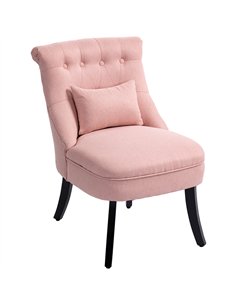 HOMCOM Fabric Single Sofa Dining Chair Tub Chair Upholstered W/ Pillow Solid Wood Leg Home Living Room Furniture Pink