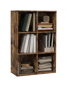 HOMCOM Six-Cube Bookcase - Rustic Brown Wood Effect