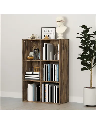 HOMCOM Six-Cube Bookcase - Rustic Brown Wood Effect