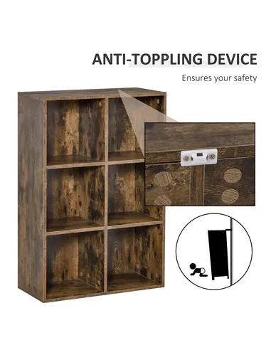 HOMCOM Six-Cube Bookcase - Rustic Brown Wood Effect