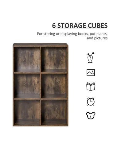 HOMCOM Six-Cube Bookcase - Rustic Brown Wood Effect