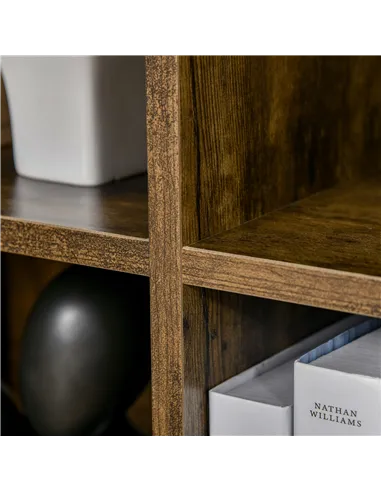 HOMCOM Six-Cube Bookcase - Rustic Brown Wood Effect