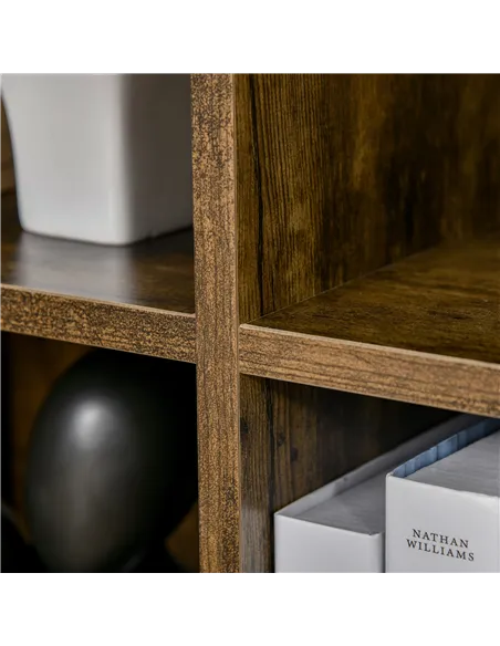 HOMCOM Six-Cube Bookcase - Rustic Brown Wood Effect