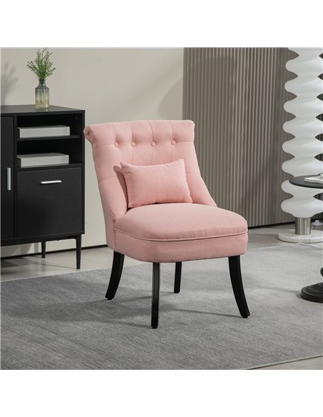 HOMCOM Fabric Single Sofa Dining Chair Tub Chair Upholstered W/ Pillow Solid Wood Leg Home Living Room Furniture Pink