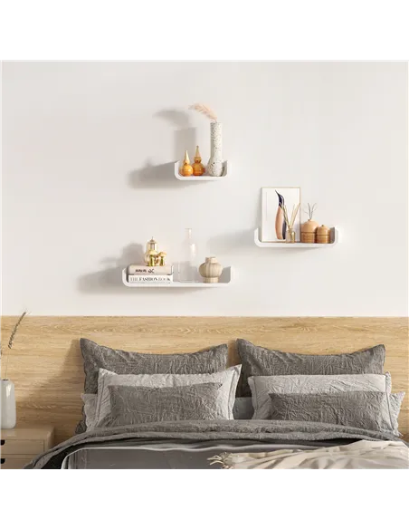 HOMCOM Floating Shelves, Set of 3 Wall Shelf, Shelves for Wall Invisible Mounting, Bedroom Living Room, White