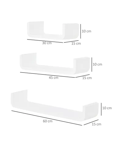 HOMCOM Floating Shelves, Set of 3 Wall Shelf, Shelves for Wall Invisible Mounting, Bedroom Living Room, White