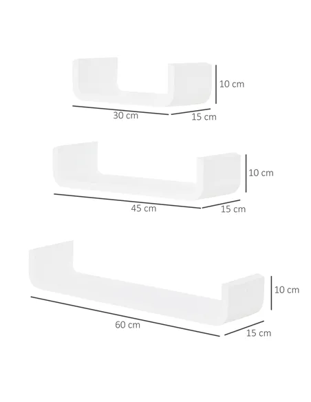 HOMCOM Floating Shelves, Set of 3 Wall Shelf, Shelves for Wall Invisible Mounting, Bedroom Living Room, White