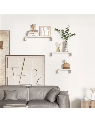 HOMCOM Floating Shelves, Set of 3 Wall Shelf, Shelves for Wall Invisible Mounting, Bedroom Living Room, White