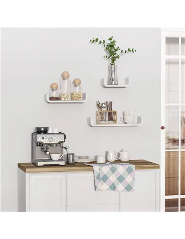 HOMCOM Floating Shelves, Set of 3 Wall Shelf, Shelves for Wall Invisible Mounting, Bedroom Living Room, White