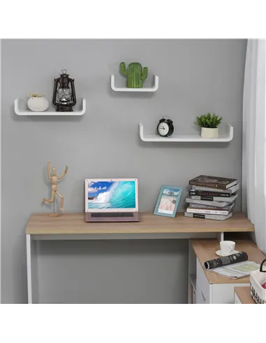 HOMCOM Floating Shelves, Set of 3 Wall Shelf, Shelves for Wall Invisible Mounting, Bedroom Living Room, White